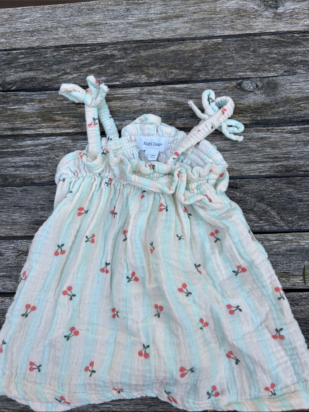 Angel Dear Mint Stripe & Cherry Print Muslin Tank Top, organic cotton 💯